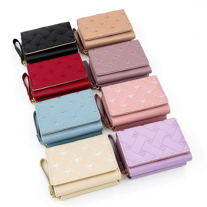 Women's Trifold Wallet – PU Leather Embroidered Short Card Purse