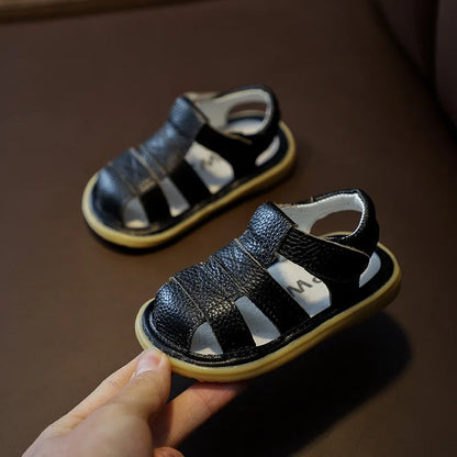 Baby Closed-Toe Leather Sandals – Soft Sole Toddler Summer Shoes