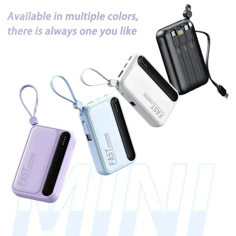 Portable Power Bank with Built-in Cables – Fast Charging 10000–50000mAh