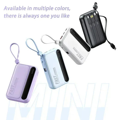 Portable Power Bank with Built-in Cables – Fast Charging 10000–50000mAh