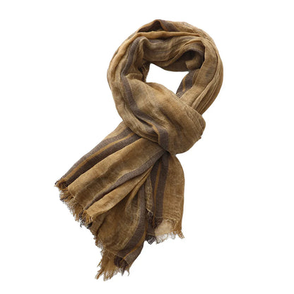 Men's Striped Cotton Linen Scarf – Warm Neckerchief Pashmina