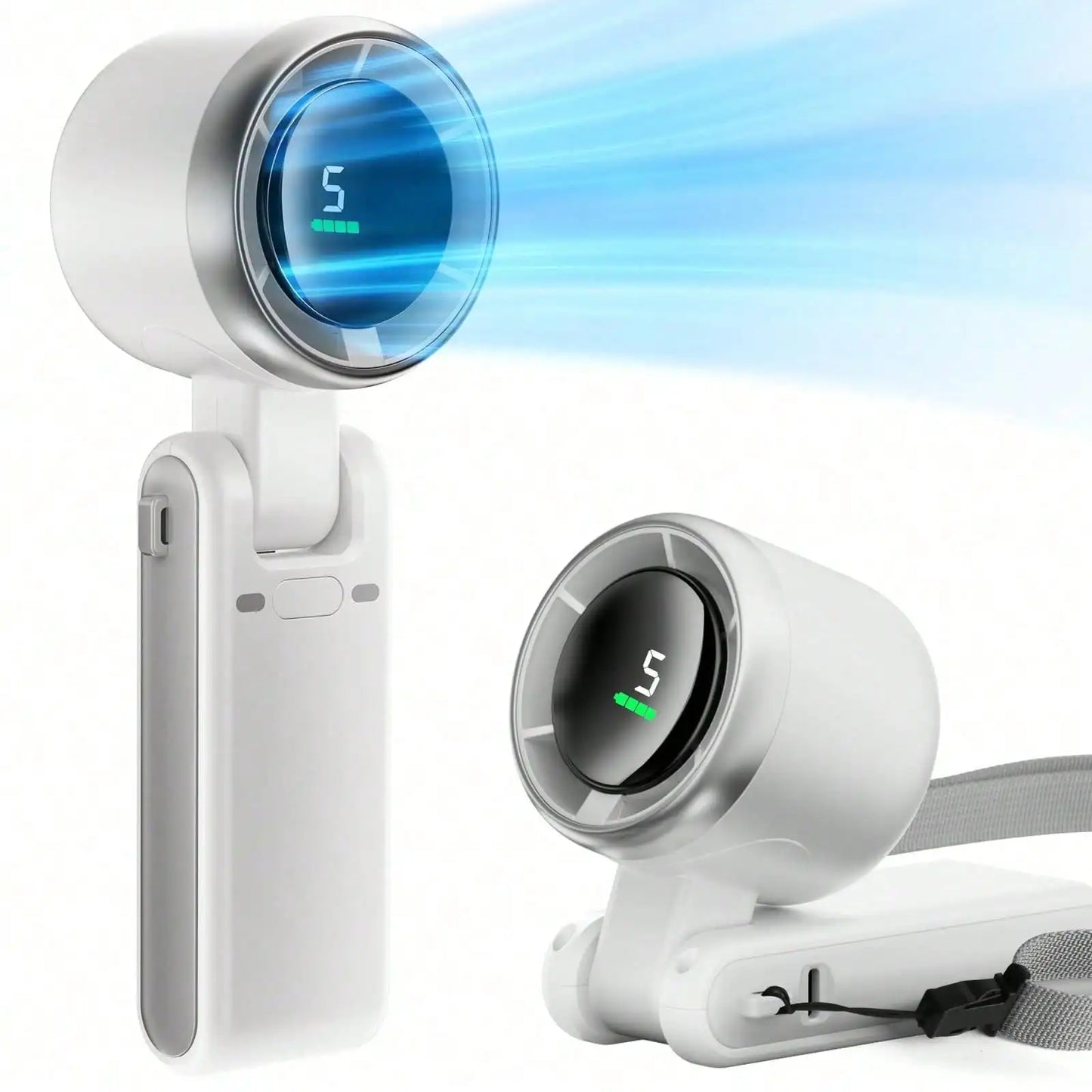 Portable Handheld Fan – 5-Speed LED Display, Battery Operated