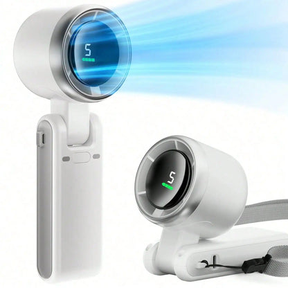 Portable Handheld Fan – 5-Speed LED Display, Battery Operated