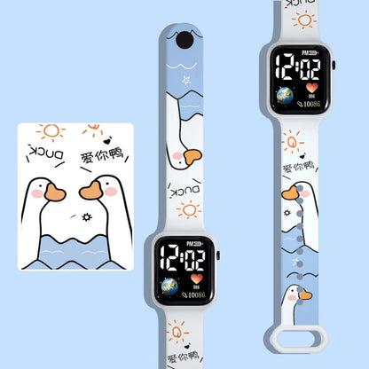 Kids Digital LED Watch – Cute Cartoon Print Silicone Wristwatch for Girls & Boys