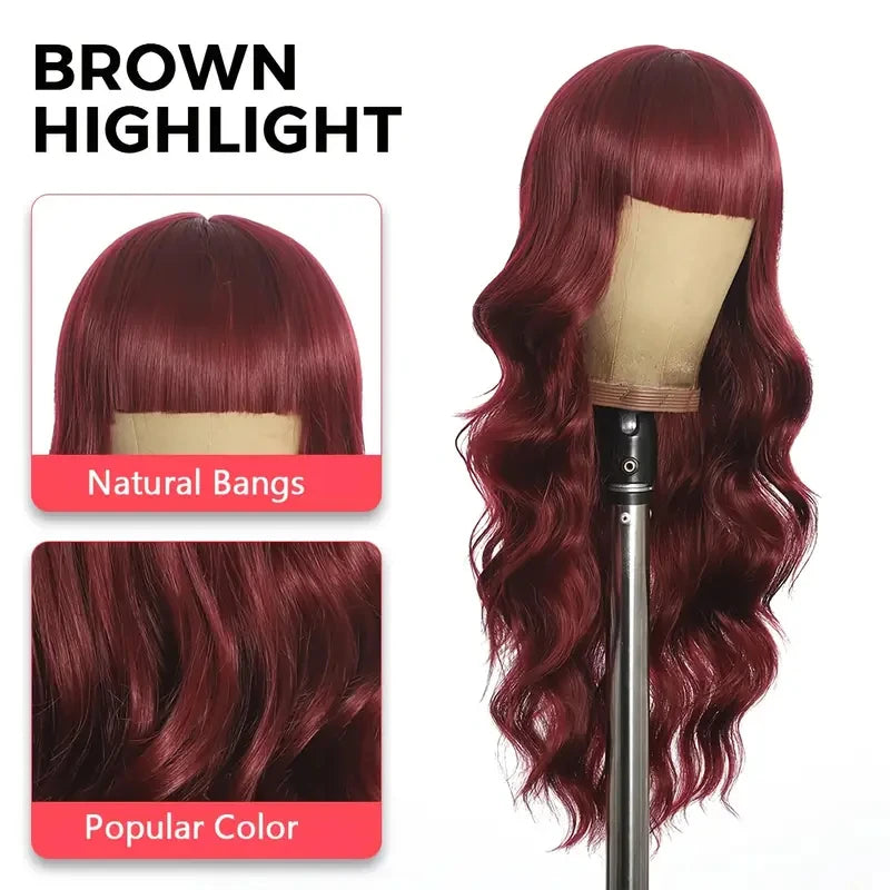 Long Wavy Synthetic Wig with Bangs – 26 Inches, Multiple Colors