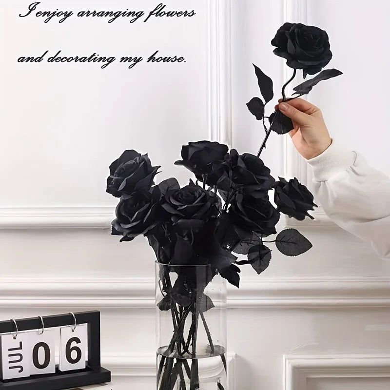 Artificial Black Roses with Long Stem – Fake Flowers for Home & Event Decor