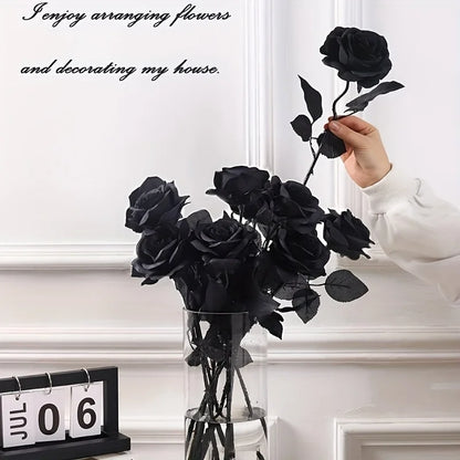 Artificial Black Roses with Long Stem – Fake Flowers for Home & Event Decor