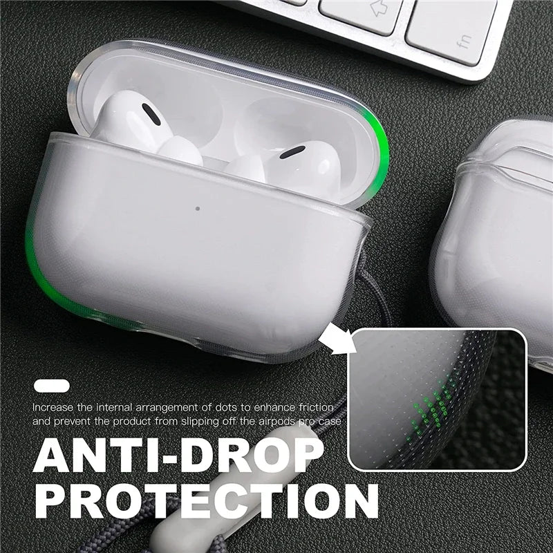 Clear AirPods Pro 2 Case Transparent Soft TPU Cover with Wrist Strap