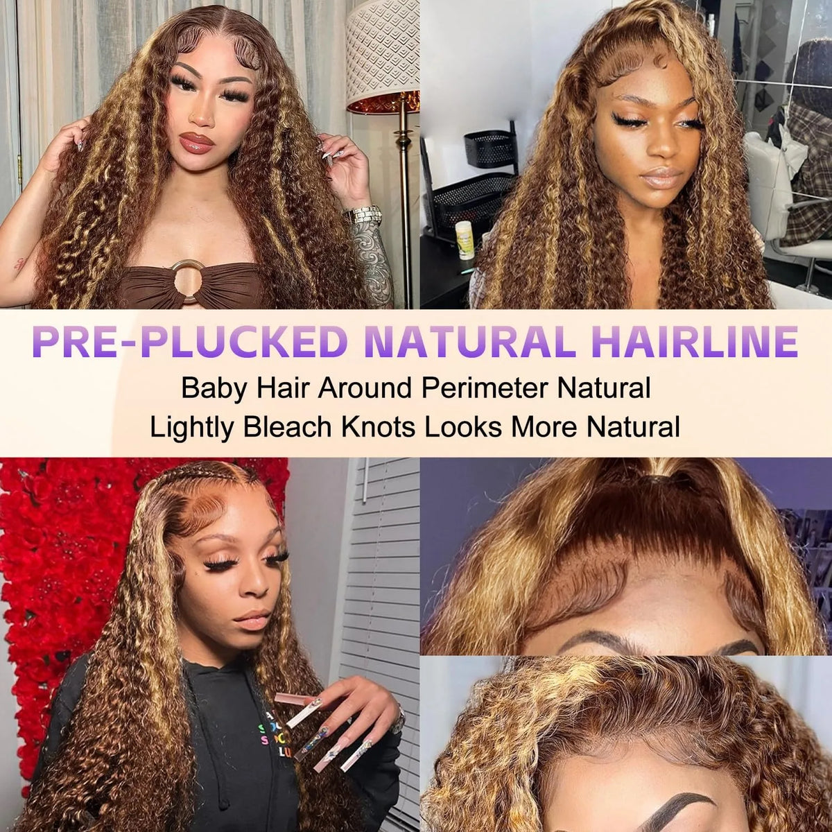 Honey Blonde Highlight Deep Wave Lace Front Wig 13x4 Human Hair