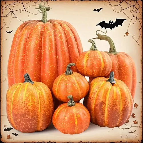 7-Piece Fake Foam Pumpkins Set – Halloween & Fall Harvest Decor