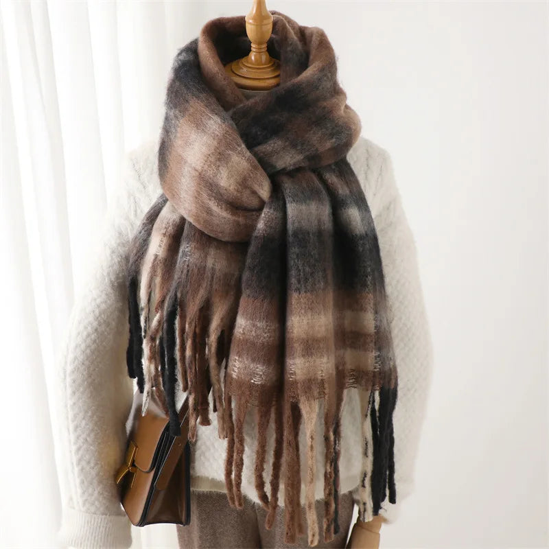 Women's Thick Winter Scarf – Colorblock Cashmere Shawl Wrap