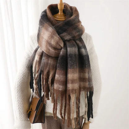 Women's Thick Winter Scarf – Colorblock Cashmere Shawl Wrap