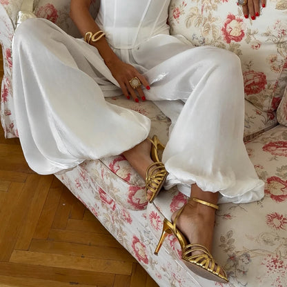 Elegant Pleated Bloomers Trousers – Loose Crepe Pants