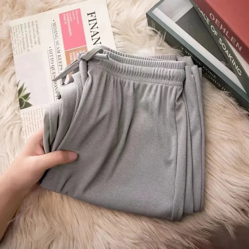 Women's Ice Silk Wide Leg Pants – Loose Fit Casual Trousers