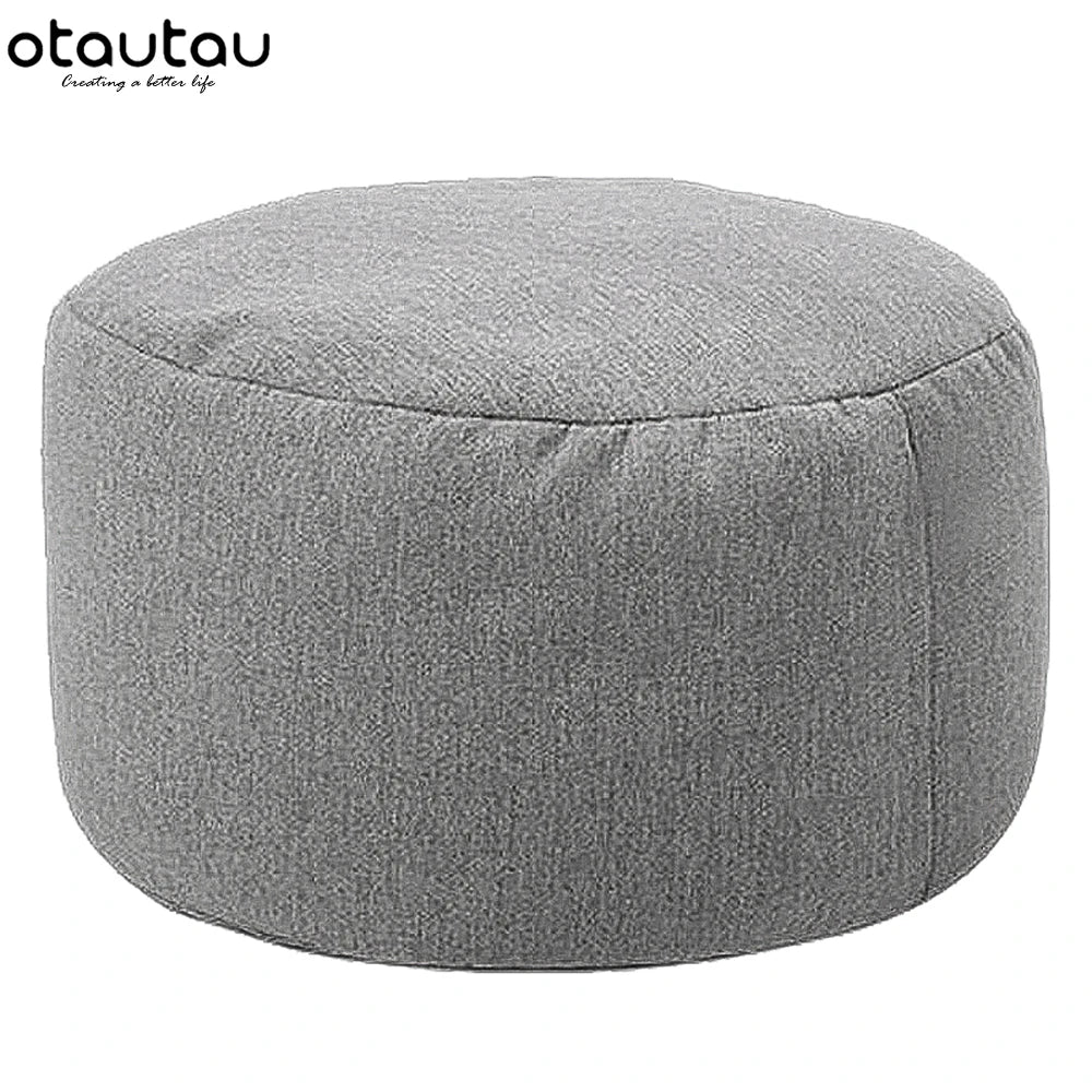Round Linen Pouf Ottoman – Bean Bag Footstool Floor Cushion