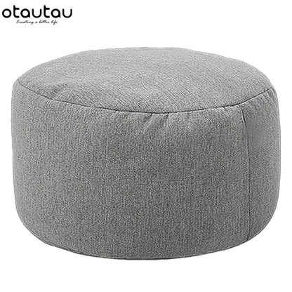 Round Linen Pouf Ottoman – Bean Bag Footstool Floor Cushion