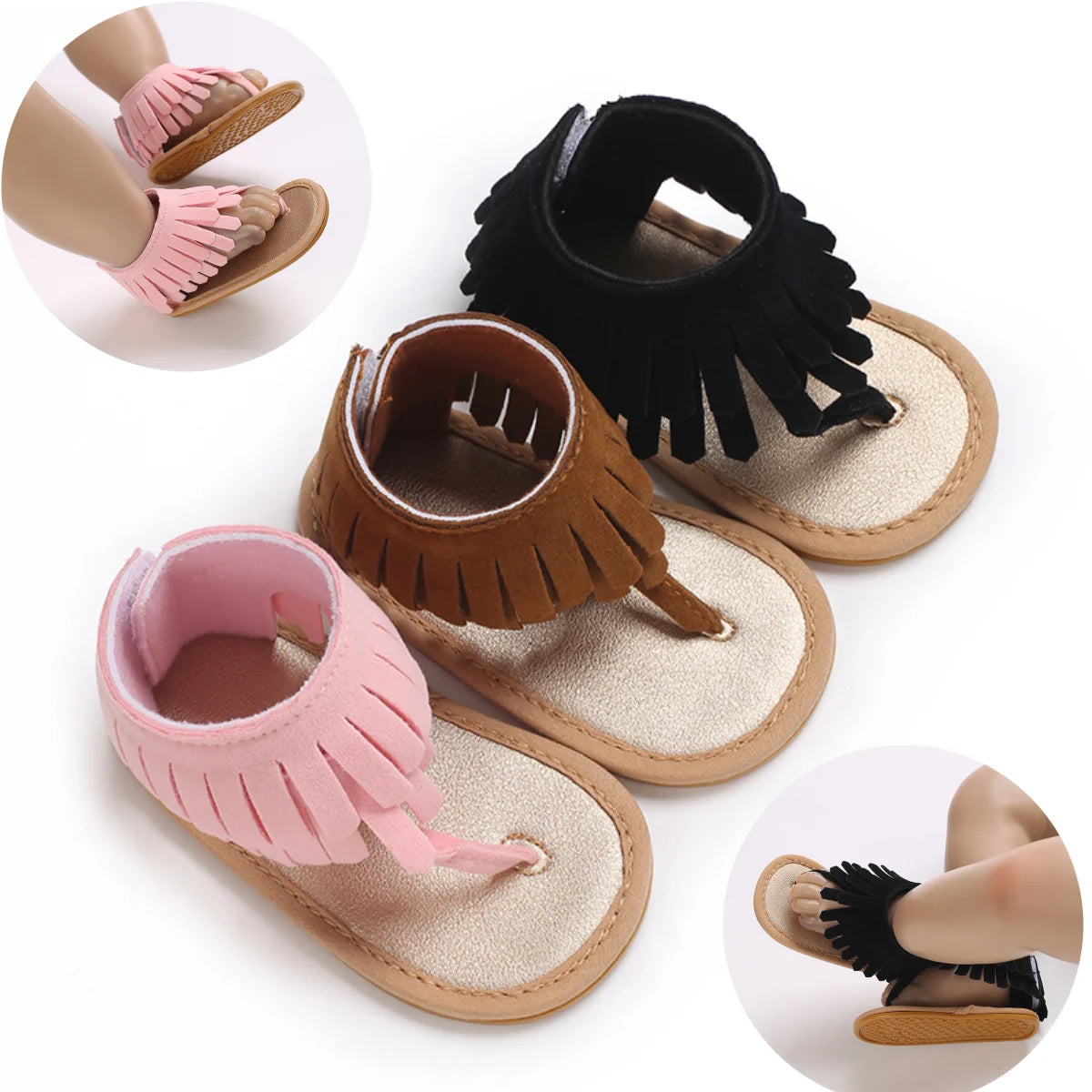 Baby Girl Tassel Sandals – Non-Slip Flat Princess Shoes