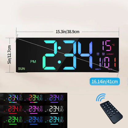 Large Digital LED Wall Clock with Remote Control, Date & Temperature