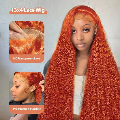 Ginger Orange HD Lace Front Wig – Deep Curly Human Hair