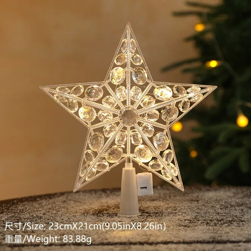 LED Moon & Star Christmas Tree Topper Light – Warm White Glow
