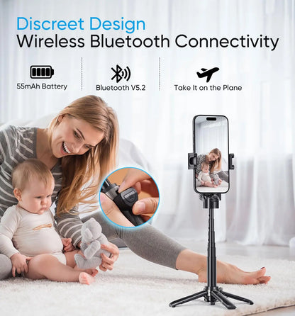 Mini Selfie Stick Tripod with One-Touch Remote & Carabiner Clip