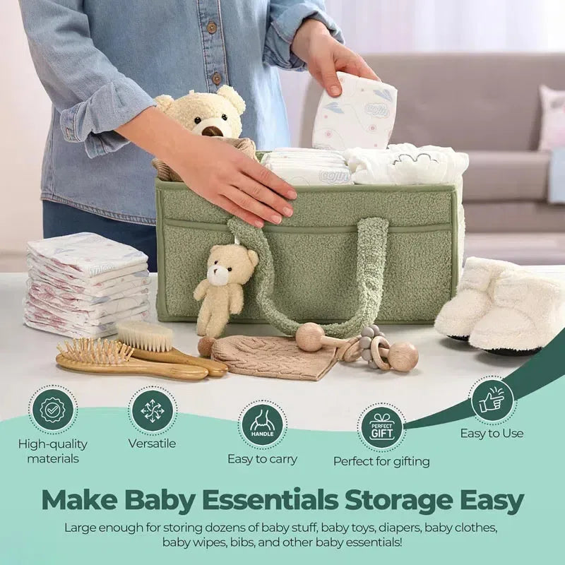 Baby Diaper Caddy Organizer – Plush Nursery Storage Basket with Compartments