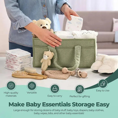 Baby Diaper Caddy Organizer – Plush Nursery Storage Basket with Compartments