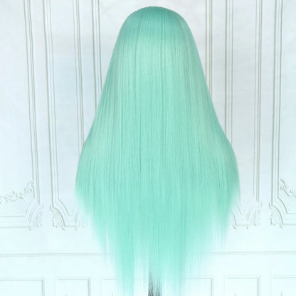 Blue Long Straight Synthetic Lace Front Wig 28 Inch 180% Density