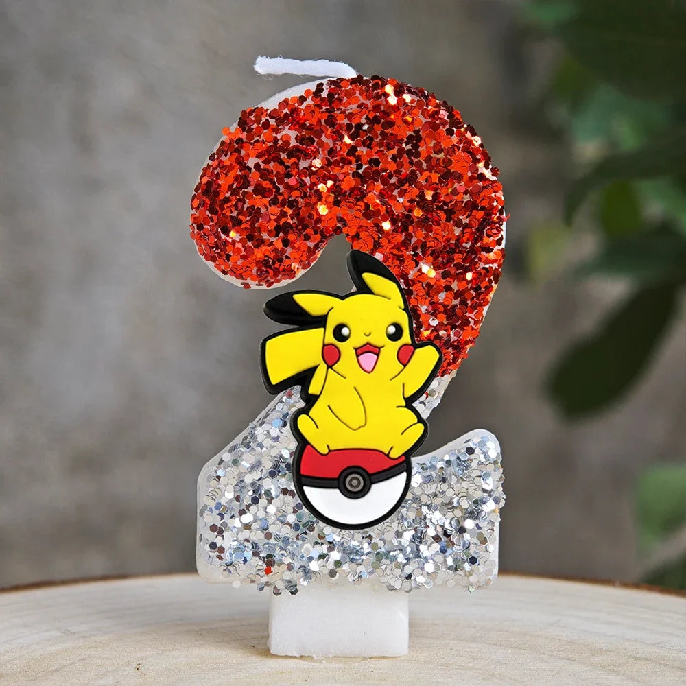 Pokemon Birthday Cake Number Candles – Glitter Anime Figure Decoration