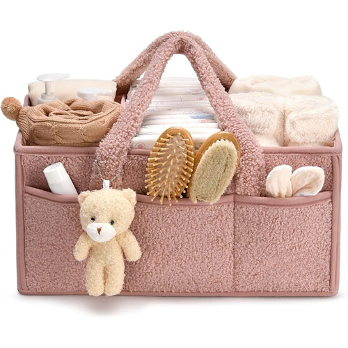 Baby Diaper Caddy Organizer – Plush Teddy Bear Changing Table Caddy