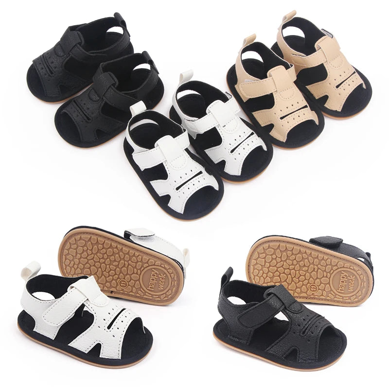 Baby Sandals Anti-Slip Soft PU Leather Toddler Shoes for Boys & Girls 0-18 Months