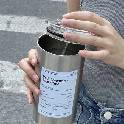 Stainless Steel Thermos Coffee Mug with Straw 20.3oz