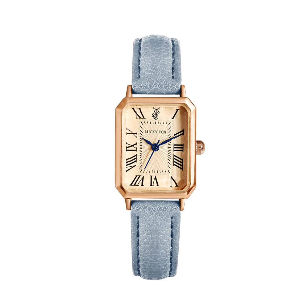 Women's Square Dial Quartz Watch with Leather Strap