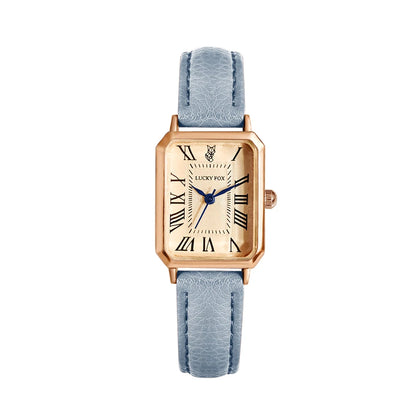 Women's Square Dial Quartz Watch with Leather Strap