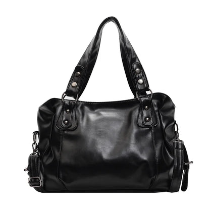 Large Leather Shoulder Bag for Women – Retro Crossbody Tote
