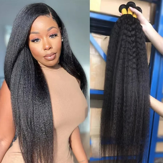 Kinky Straight Human Hair Bundles – Virgin Peruvian Remy Hair Natural Black