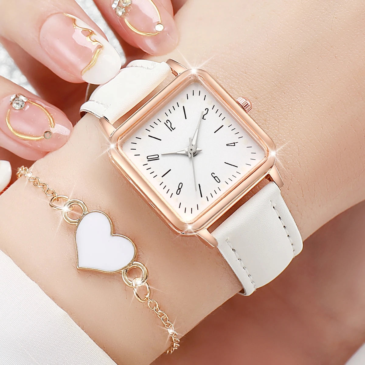 Women's Square Watch & Heart Bracelet Set – 2 or 4 Piece