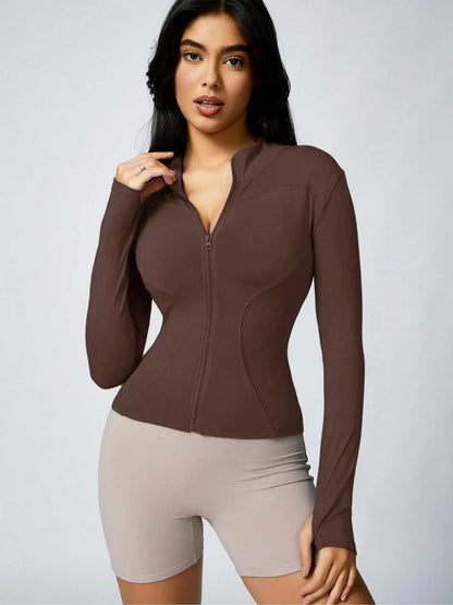 Women's Zip-Up Turtleneck Sports Jacket – Slim-Fit Activewear Top