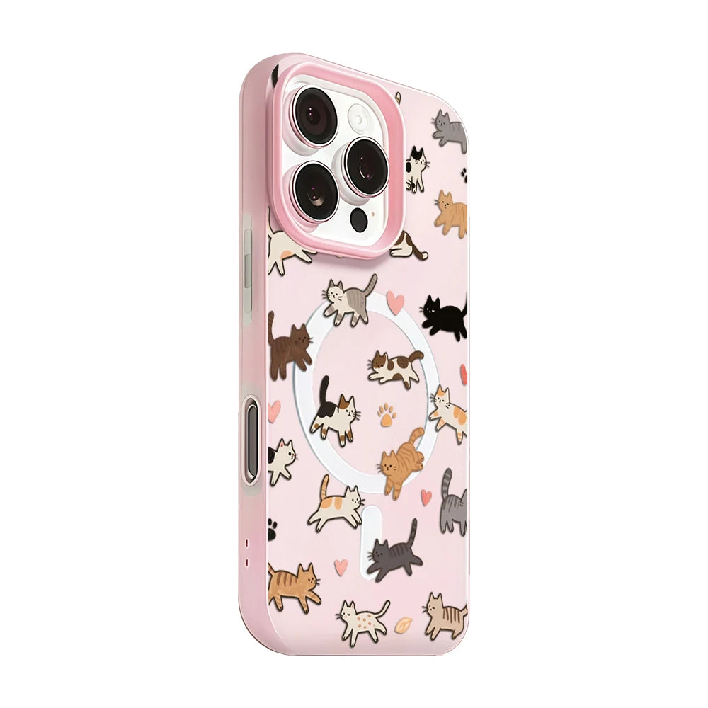 Whimsical Cat Parade Candy Color 2 IN 1 Magsafe iPhone Case