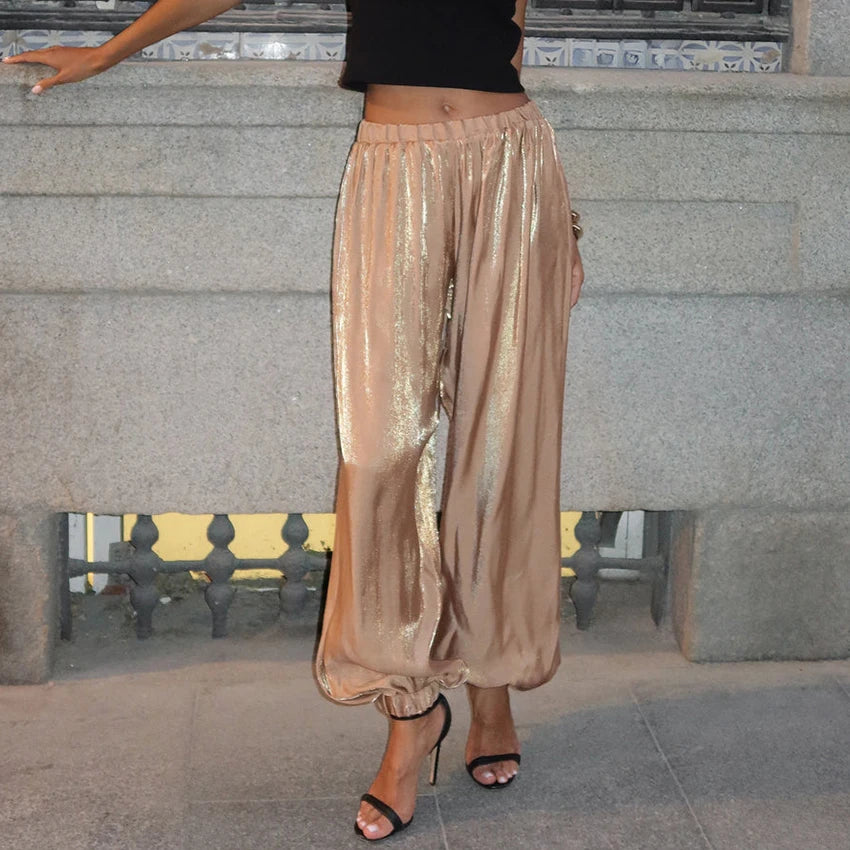 Elegant Pleated Bloomers Trousers – Loose Crepe Pants