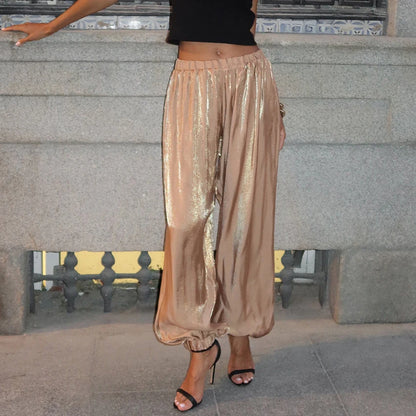 Elegant Pleated Bloomers Trousers – Loose Crepe Pants