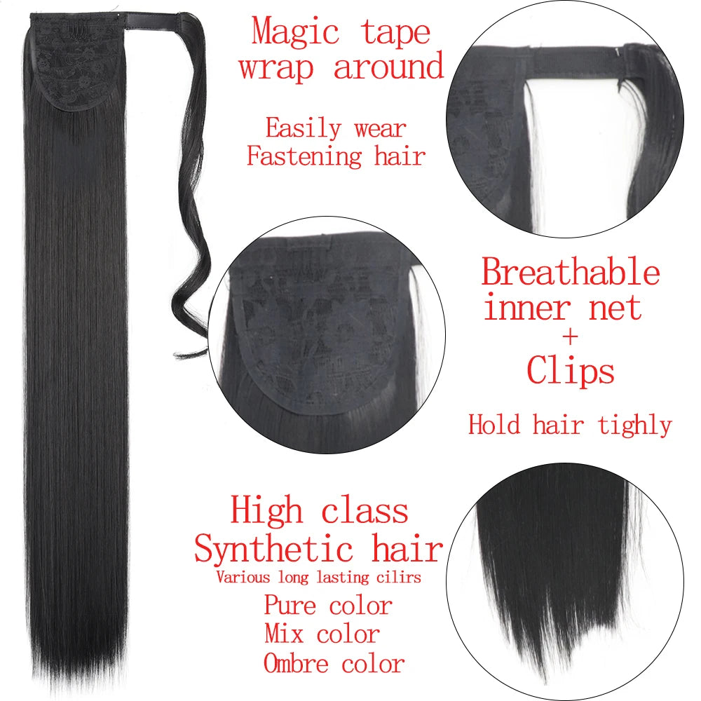 Wrap Around Ponytail Extension Synthetic Straight Hair 22-34 Inch