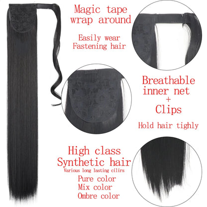 Wrap Around Ponytail Extension Synthetic Straight Hair 22-34 Inch