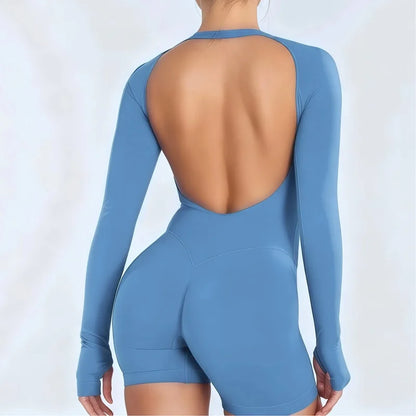 Women's Backless Long Sleeve Yoga Jumpsuit – Quick Dry
