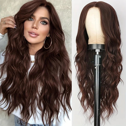 Long Wavy Synthetic Wig with Bangs – 26 Inches, Multiple Colors