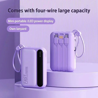 Portable Power Bank with Built-in Cables – Fast Charging 10000–50000mAh