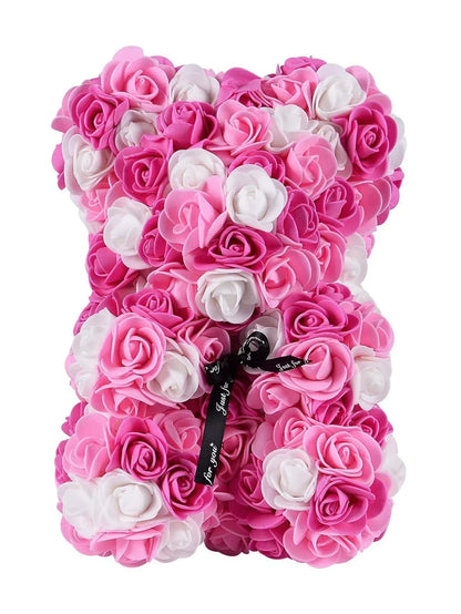 Rose Teddy Bear Gift – Artificial Flower Bear with LED Lights