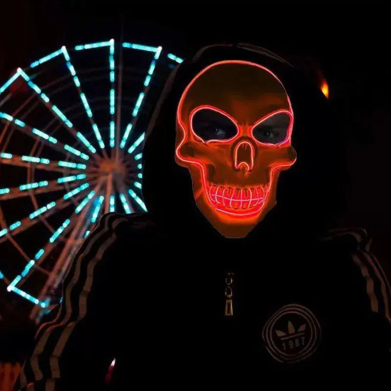 LED Skull Halloween Mask – Glowing Neon Light Cosplay Mask