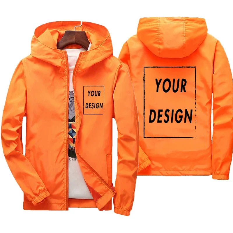 Men's Custom Logo Windbreaker Jacket – Waterproof Hooded Coat Up to 7XL