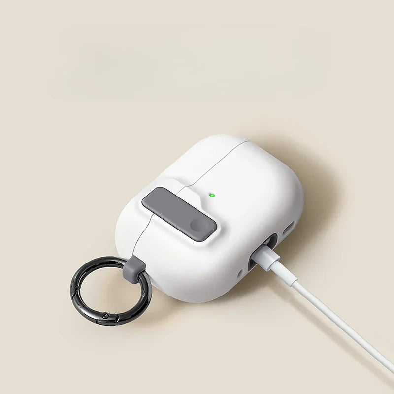 Magnetic Lock AirPods Case – Frosted Matte Cover with Carabiner & Strap